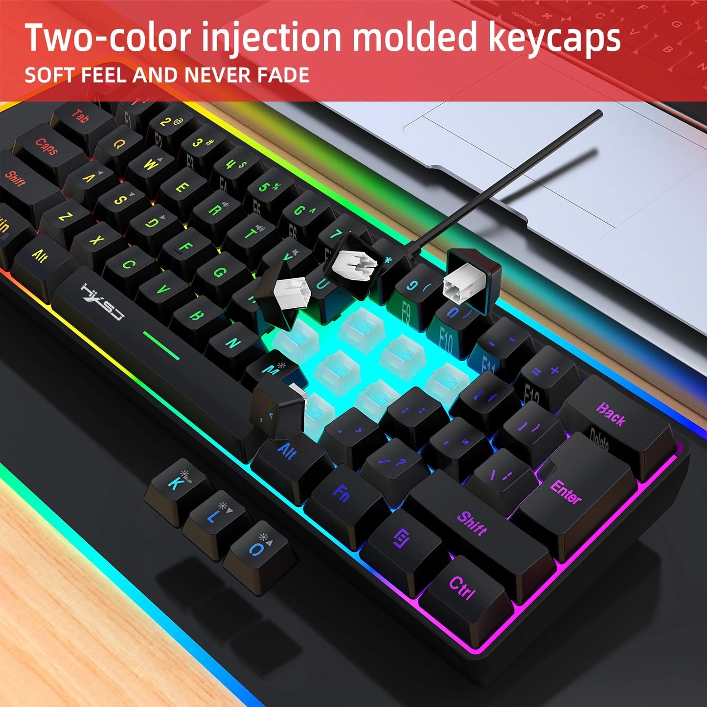 60% Wired Gaming Keyboard, RGB Backlight Ultra Compact Mini Keyboard, Waterproof Small Compact 61 Key Keyboard for Pc/Mac Gamers