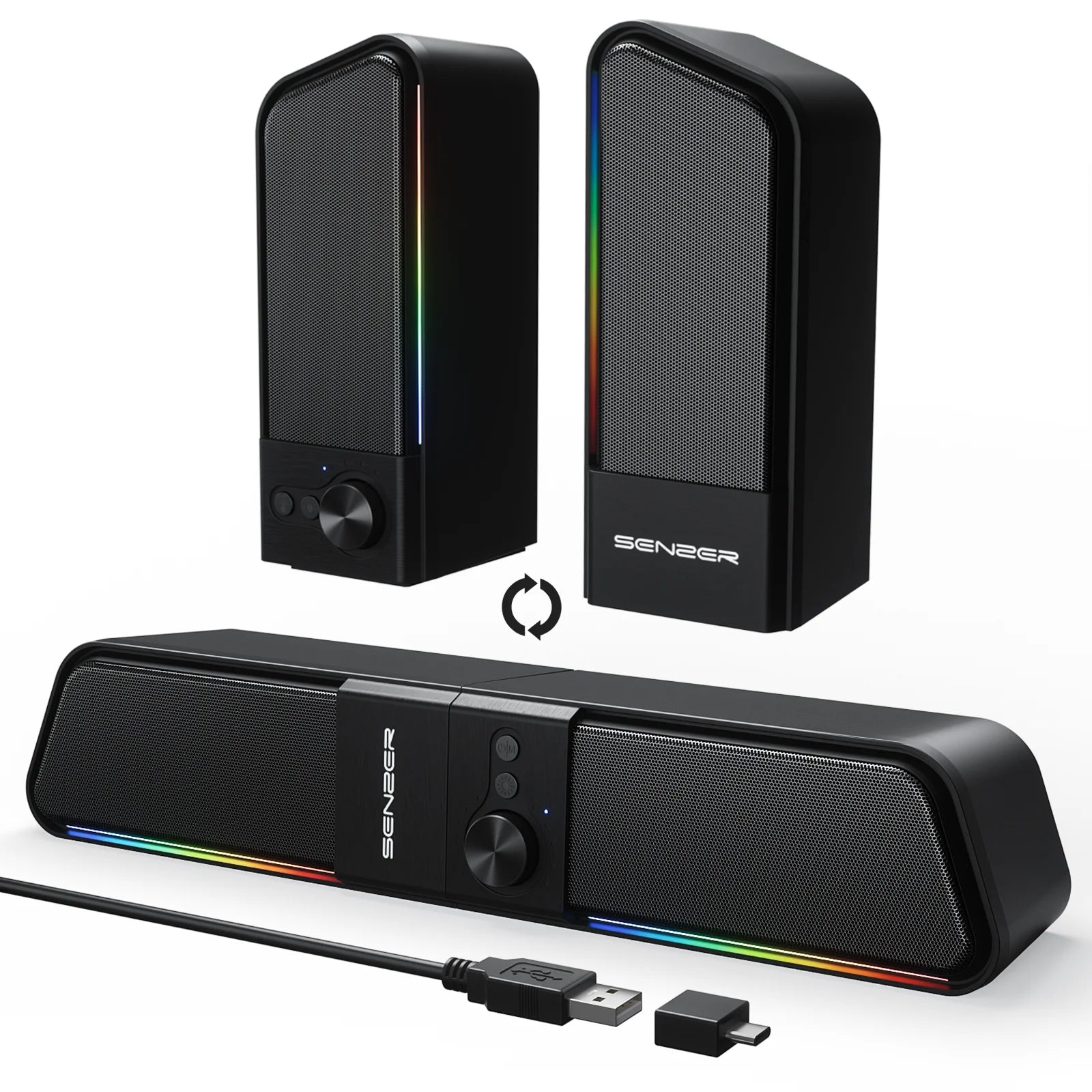 Computer Speakers-Gaming Speaker with Stereo Sound,Pc Sound Bar for Laptop Desktop Monitor (Bluetooth & 3.5Mm Aux)