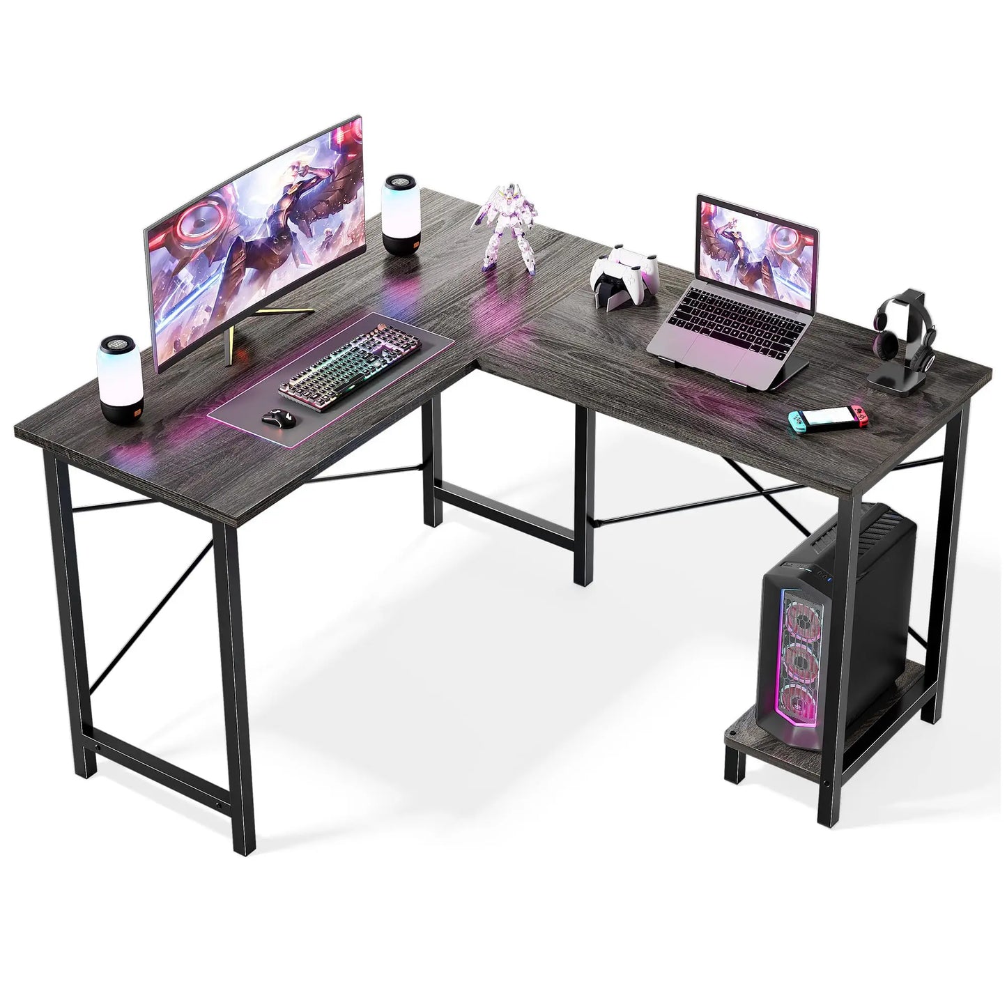50 Inch L Shaped Desk Computer Gaming Desks Corner Office Table with CPU Shelf for Home Study Writing Work Station for Office