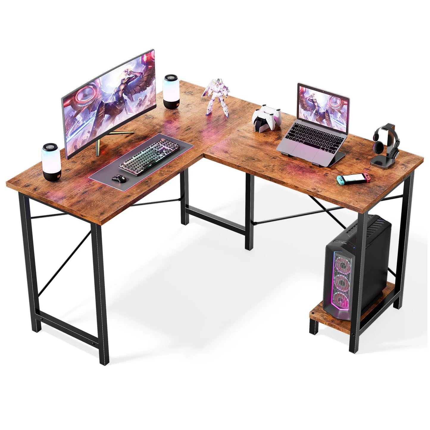 50 Inch L Shaped Desk Computer Gaming Desks Corner Office Table with CPU Shelf for Home Study Writing Work Station for Office