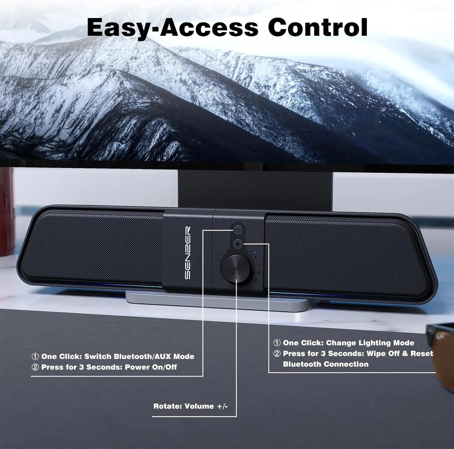 Computer Speakers-Gaming Speaker with Stereo Sound,Pc Sound Bar for Laptop Desktop Monitor (Bluetooth & 3.5Mm Aux)