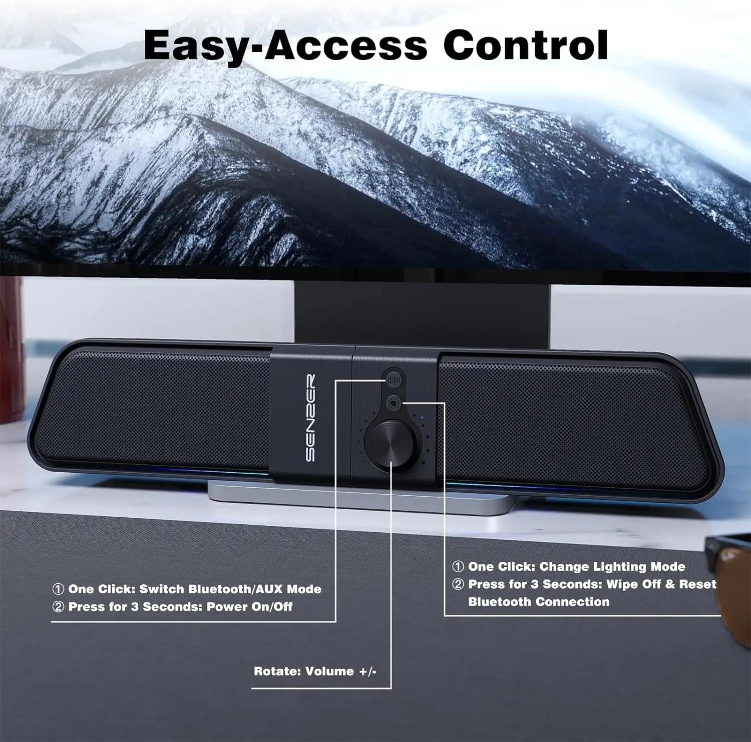 Computer Speakers-Gaming Speaker with Stereo Sound,Pc Sound Bar for Laptop Desktop Monitor (Bluetooth & 3.5Mm Aux)