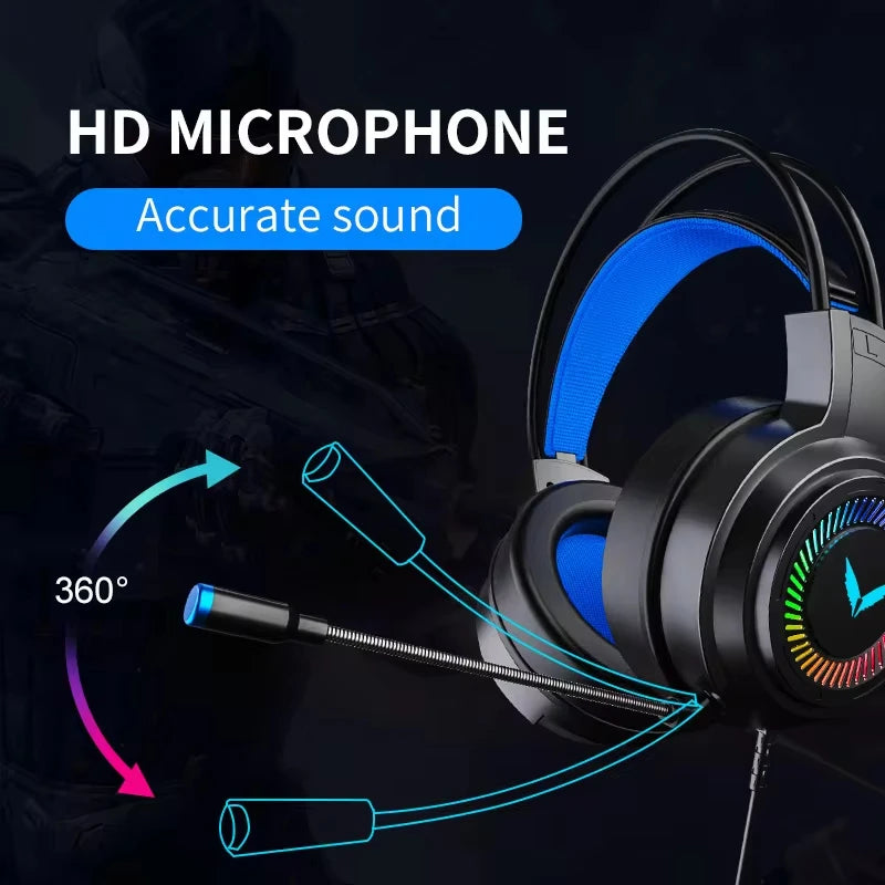 G60 Gaming Headset 7.1 Stereo Svirtual Surround Bass Earphone Headphone with Mic LED Light for Computer PC Gamer Foldable G58