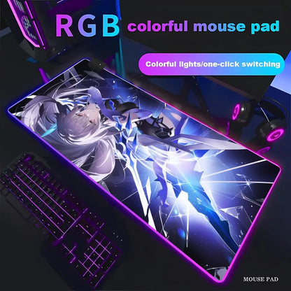 Genshin Skirk Mouse Pad Animation Games Beautiful RGB Gaming Mouse Pad HD Gamer Large LED Light PC Computer Pad Non-Slip Decor