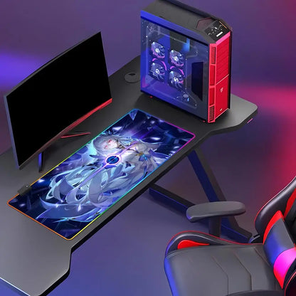 Genshin Skirk Mouse Pad Animation Games Beautiful RGB Gaming Mouse Pad HD Gamer Large LED Light PC Computer Pad Non-Slip Decor