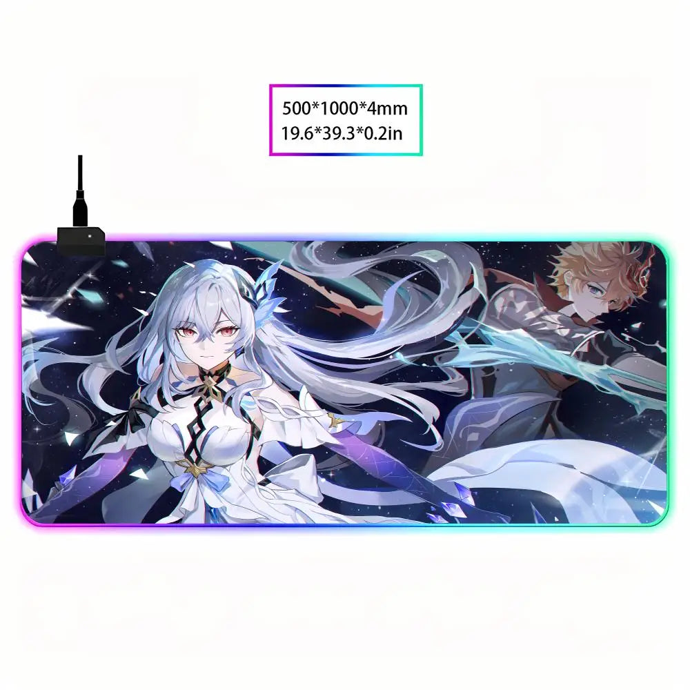 Genshin Skirk Mouse Pad Animation Games Beautiful RGB Gaming Mouse Pad HD Gamer Large LED Light PC Computer Pad Non-Slip Decor