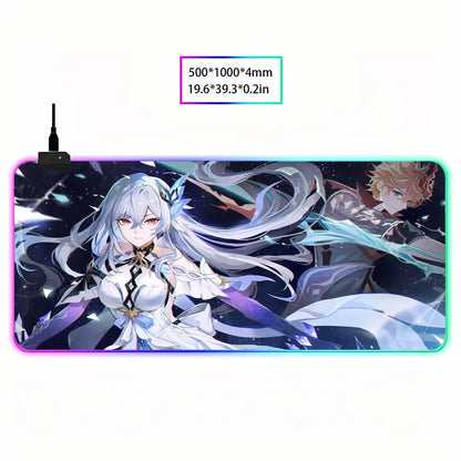 Genshin Skirk Mouse Pad Animation Games Beautiful RGB Gaming Mouse Pad HD Gamer Large LED Light PC Computer Pad Non-Slip Decor