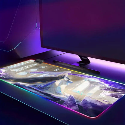 Genshin Skirk Mouse Pad Animation Games Beautiful RGB Gaming Mouse Pad HD Gamer Large LED Light PC Computer Pad Non-Slip Decor
