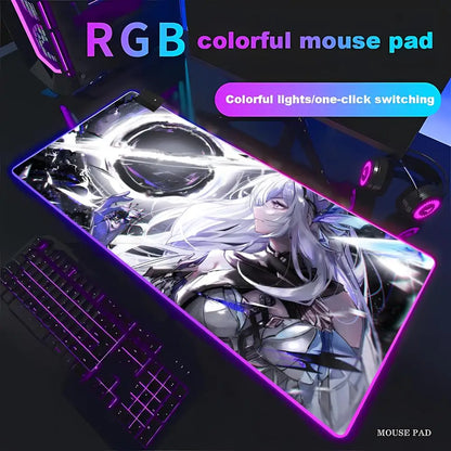Genshin Skirk Mouse Pad Animation Games Beautiful RGB Gaming Mouse Pad HD Gamer Large LED Light PC Computer Pad Non-Slip Decor