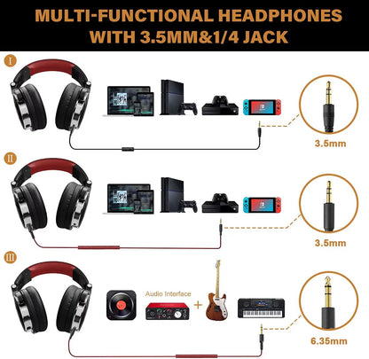 Professional DJ Headphones over Ear Studio Monitor Headset with Microphone HIFI Wired Bass Gaming Headset for Phone