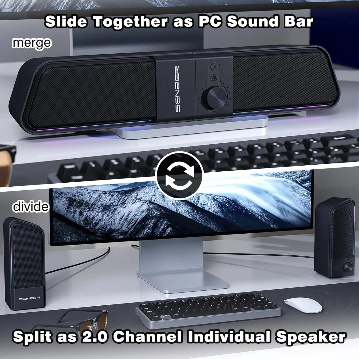 Computer Speakers-Gaming Speaker with Stereo Sound,Pc Sound Bar for Laptop Desktop Monitor (Bluetooth & 3.5Mm Aux)