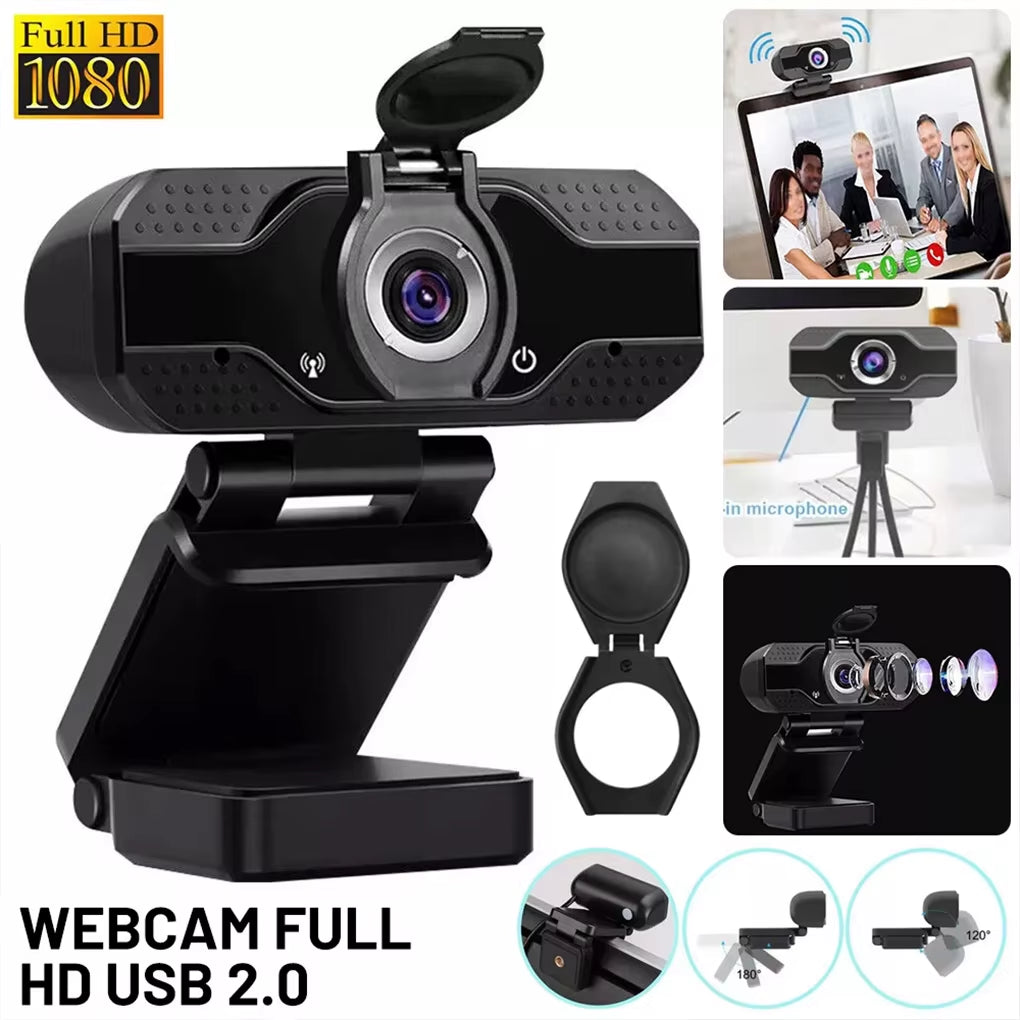 1080P Full HD Web Camera Manual Focus Computer Camera with Universal Clips Fits Laptops Desktops Monitors Webcam with Microphone