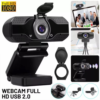 1080P Full HD Web Camera Manual Focus Computer Camera with Universal Clips Fits Laptops Desktops Monitors Webcam with Microphone