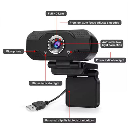 1080P Full HD Web Camera Manual Focus Computer Camera with Universal Clips Fits Laptops Desktops Monitors Webcam with Microphone