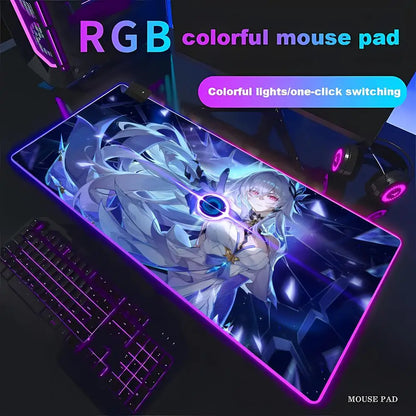 Genshin Skirk Mouse Pad Animation Games Beautiful RGB Gaming Mouse Pad HD Gamer Large LED Light PC Computer Pad Non-Slip Decor
