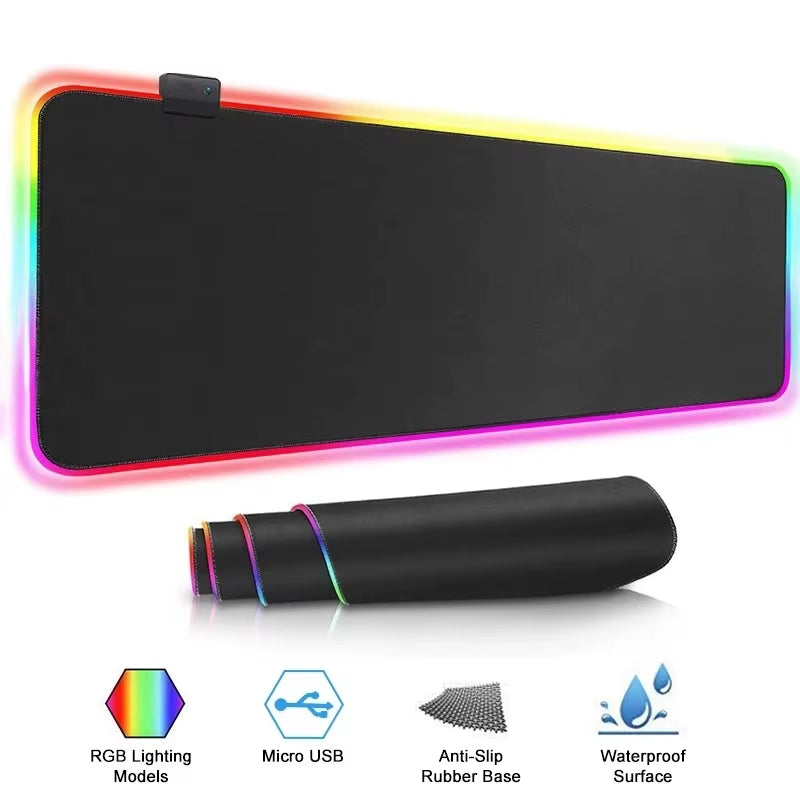 RGB Gaming Mouse Pad LED Light Keyboard Cover Desk Mat Colorful Mouse Pad Waterproof Multi-Size PC Computer Carpet with Backlit