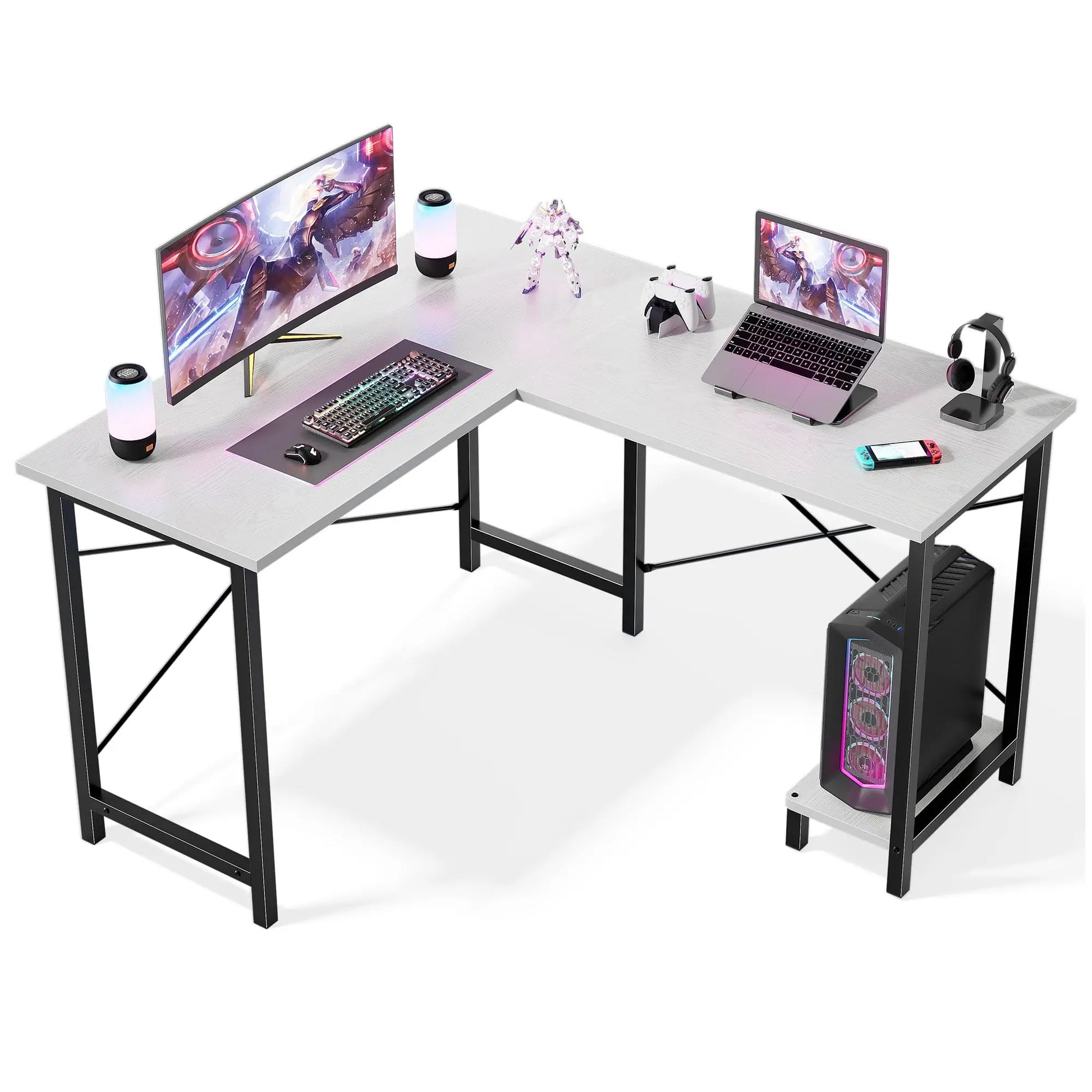 50 Inch L Shaped Desk Computer Gaming Desks Corner Office Table with CPU Shelf for Home Study Writing Work Station for Office