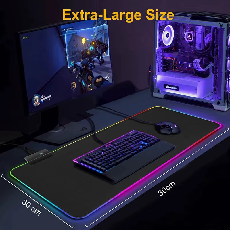 RGB Gaming Mouse Pad LED Light Keyboard Cover Desk Mat Colorful Mouse Pad Waterproof Multi-Size PC Computer Carpet with Backlit