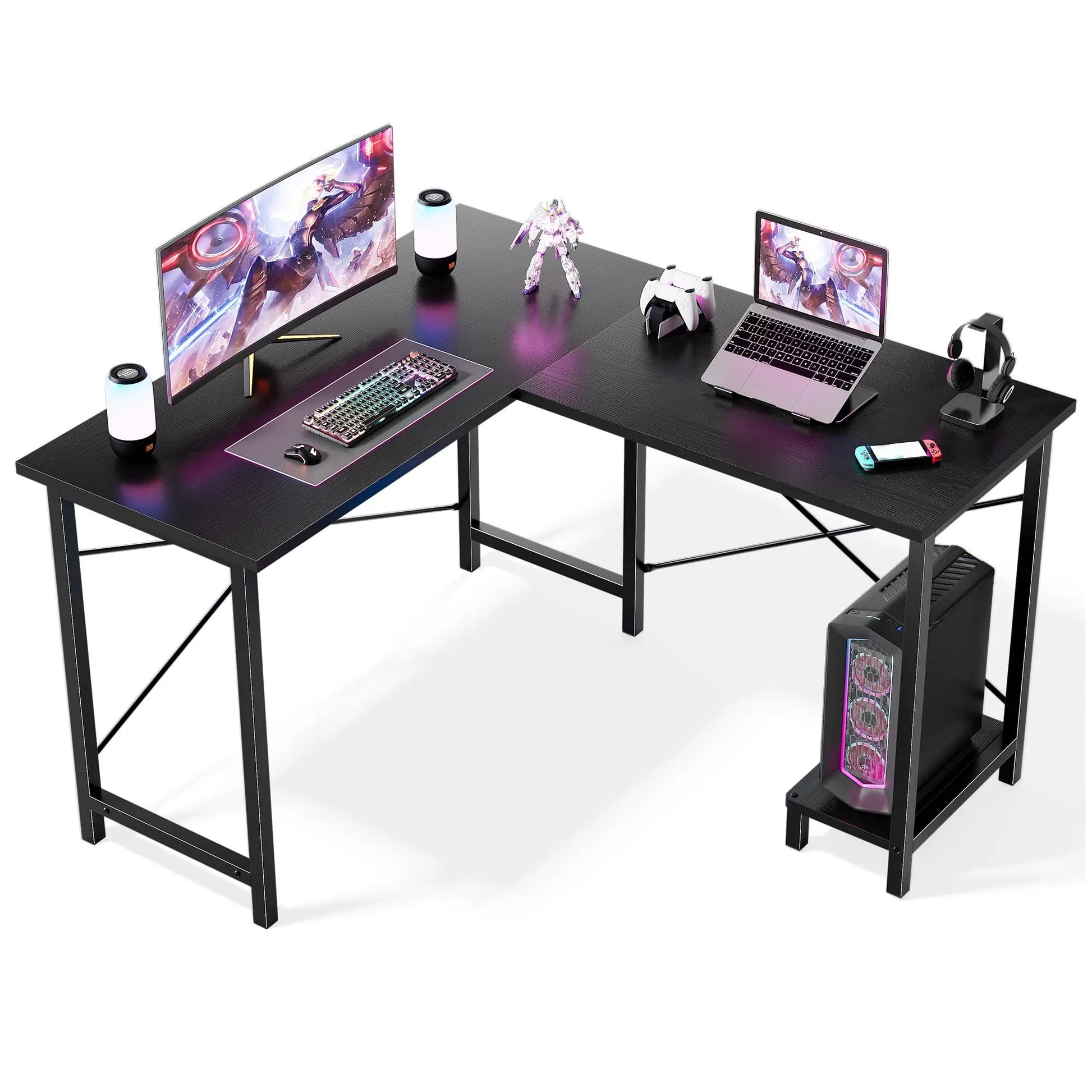 50 Inch L Shaped Desk Computer Gaming Desks Corner Office Table with CPU Shelf for Home Study Writing Work Station for Office