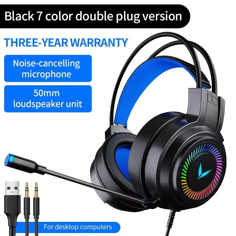 G60 Gaming Headset 7.1 Stereo Svirtual Surround Bass Earphone Headphone with Mic LED Light for Computer PC Gamer Foldable G58