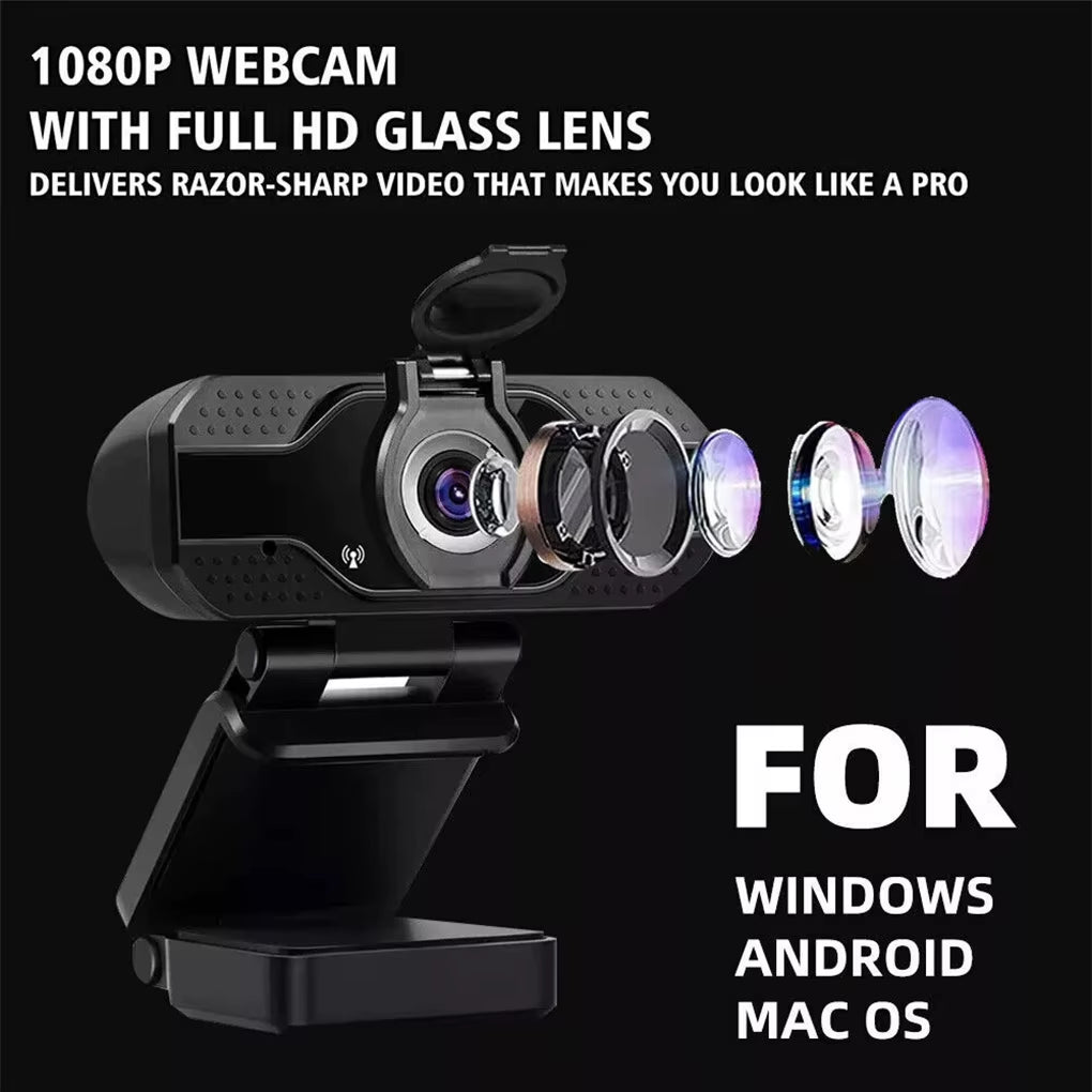 1080P Full HD Web Camera Manual Focus Computer Camera with Universal Clips Fits Laptops Desktops Monitors Webcam with Microphone