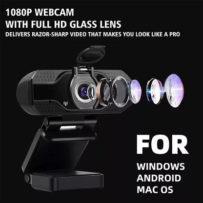 1080P Full HD Web Camera Manual Focus Computer Camera with Universal Clips Fits Laptops Desktops Monitors Webcam with Microphone