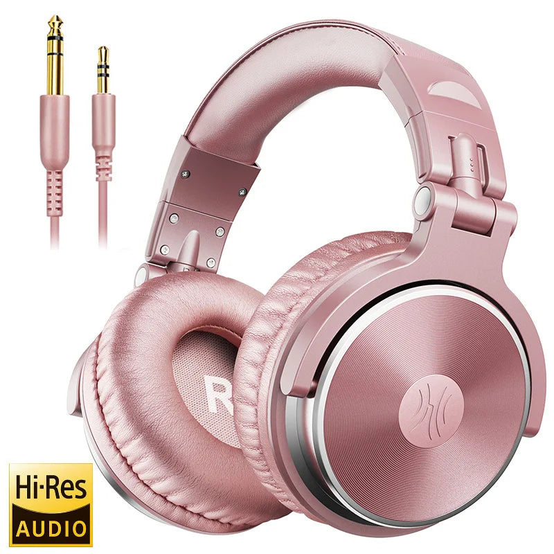 Professional DJ Headphones over Ear Studio Monitor Headset with Microphone HIFI Wired Bass Gaming Headset for Phone