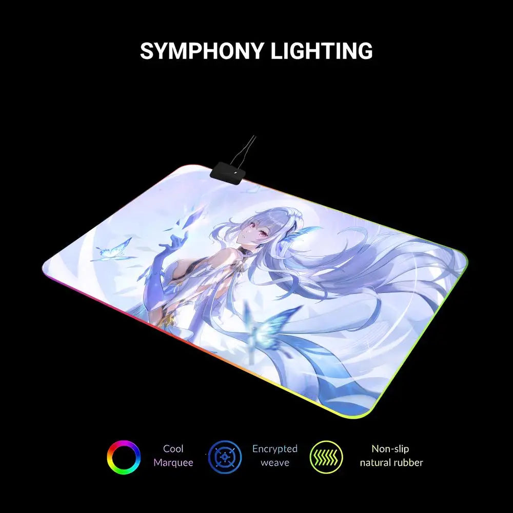 Genshin Skirk Mouse Pad Animation Games Beautiful RGB Gaming Mouse Pad HD Gamer Large LED Light PC Computer Pad Non-Slip Decor