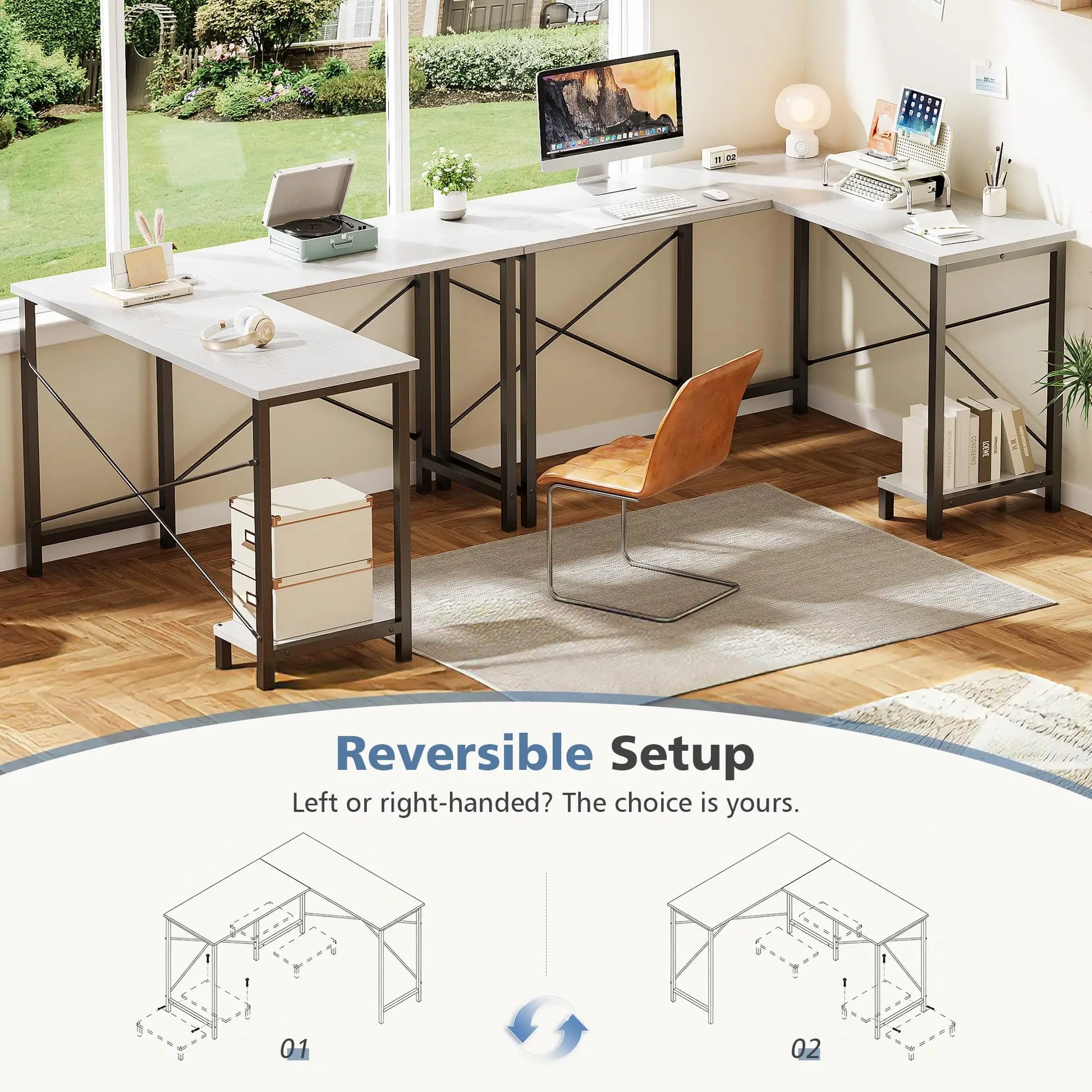 50 Inch L Shaped Desk Computer Gaming Desks Corner Office Table with CPU Shelf for Home Study Writing Work Station for Office
