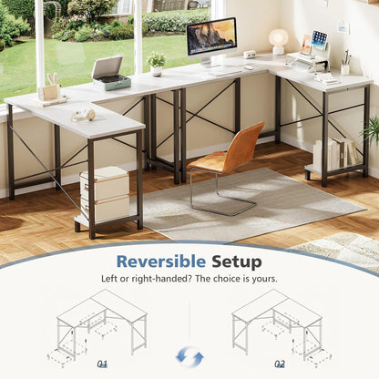 50 Inch L Shaped Desk Computer Gaming Desks Corner Office Table with CPU Shelf for Home Study Writing Work Station for Office