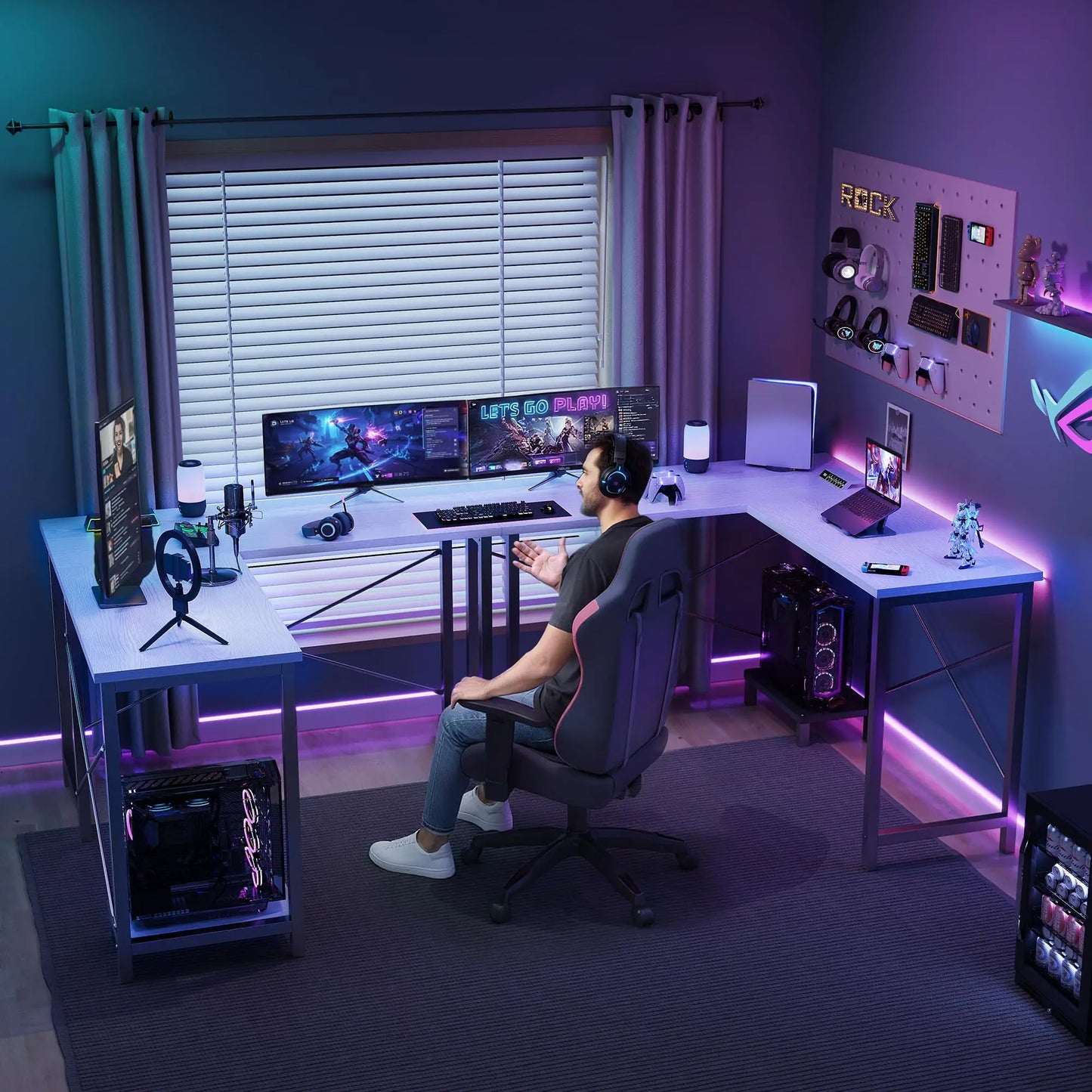 50 Inch L Shaped Desk Computer Gaming Desks Corner Office Table with CPU Shelf for Home Study Writing Work Station for Office