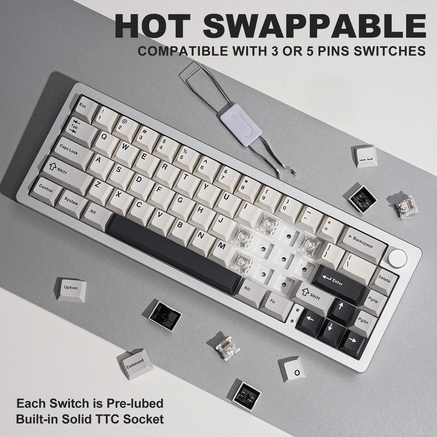 AL66 Wireless Mechanical Keyboard, CNC Aluminum 65% Knob Keyboards, Hot Swappable Pre-Lubed Switch, Customrgb for Win/Mac