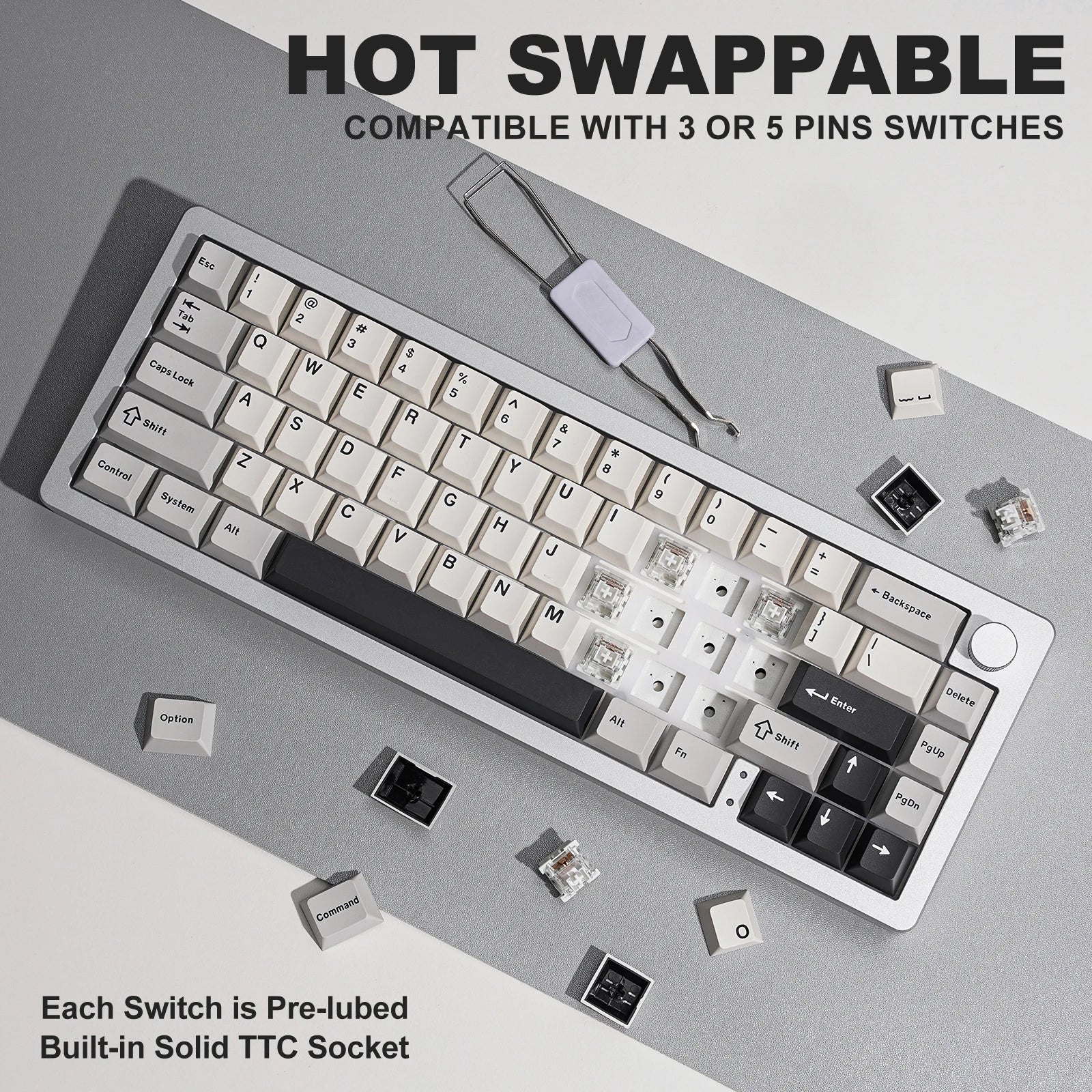 AL66 Wireless Mechanical Keyboard, CNC Aluminum 65% Knob Keyboards, Hot Swappable Pre-Lubed Switch, Customrgb for Win/Mac