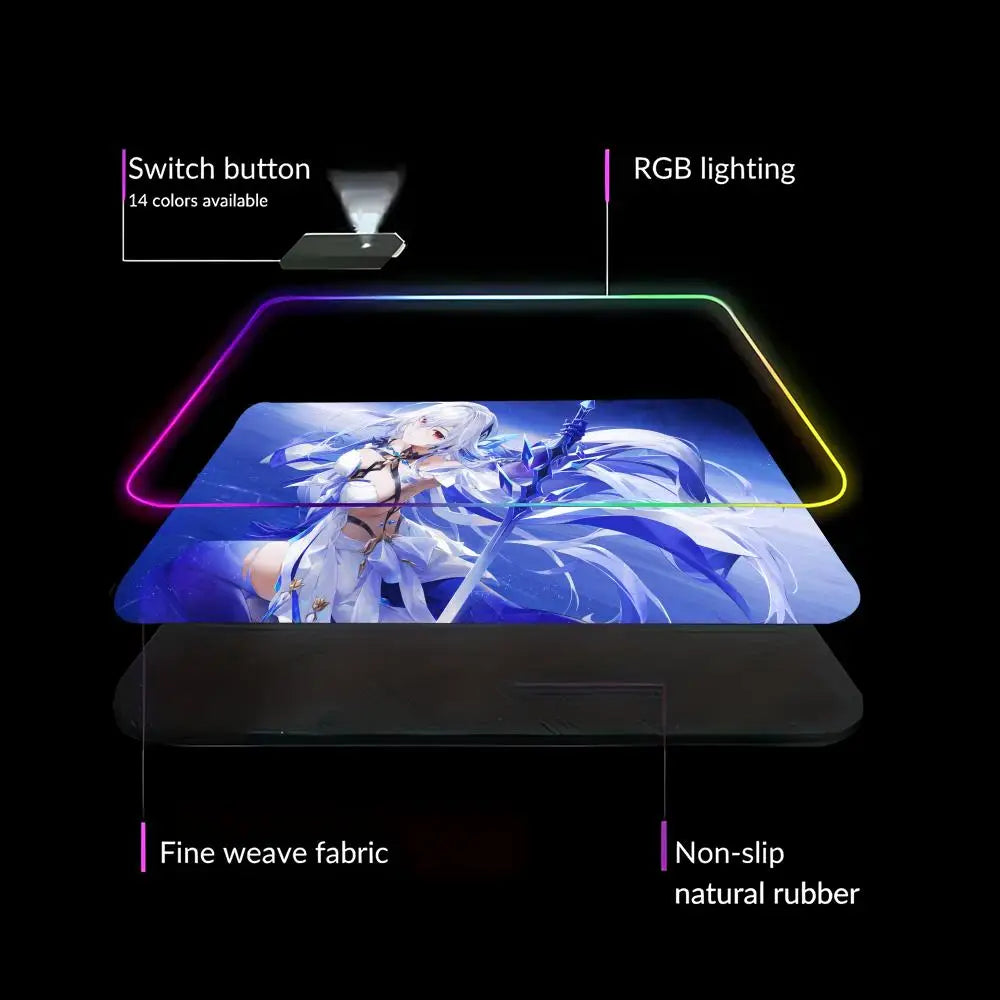 Genshin Skirk Mouse Pad Animation Games Beautiful RGB Gaming Mouse Pad HD Gamer Large LED Light PC Computer Pad Non-Slip Decor