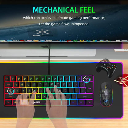 60% Wired Gaming Keyboard, RGB Backlight Ultra Compact Mini Keyboard, Waterproof Small Compact 61 Key Keyboard for Pc/Mac Gamers