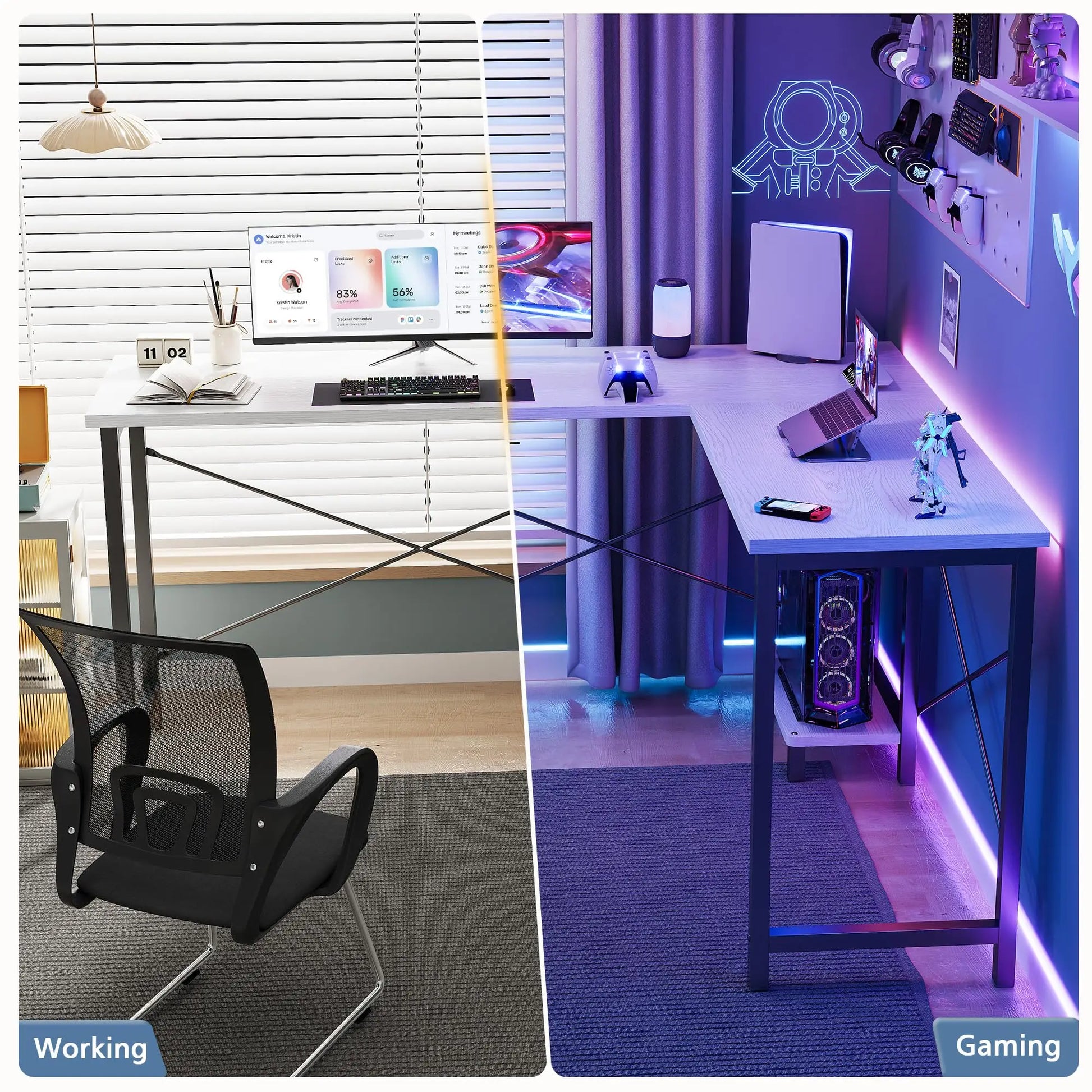 50 Inch L Shaped Desk Computer Gaming Desks Corner Office Table with CPU Shelf for Home Study Writing Work Station for Office