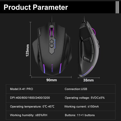 X-41 USB Wired RGB Gaming Mouse 24000 DPI SG8960 10 Buttons Programmable Game Optical Mice for Computer PC Laptop