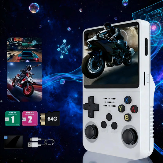 White, Orange Retropocket R36S Retro Handheld Game Console - 15000+ Games, 3.5" HD IPS Screen, 64GB Storage, 26+ Emulators, Long Battery Life, Portable Nostalgic Gaming Device