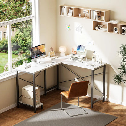 50 Inch L Shaped Desk Computer Gaming Desks Corner Office Table with CPU Shelf for Home Study Writing Work Station for Office